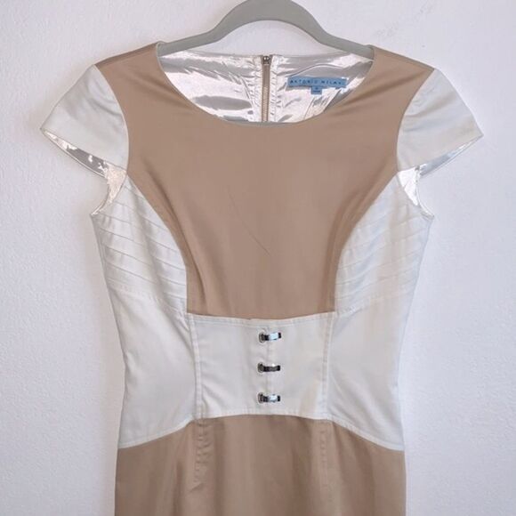 Antonio Melani Colorblock Cap Sleeve Corset Detailing Sheath Dress Sz 0 - Picture 2 of 9